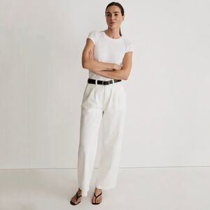 Madewell The Harlow Wide Leg Jean Pleat Front Denim Trouser Tile White 33